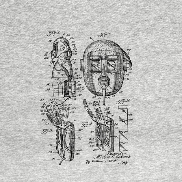 Gas Mask Vintage Patent Hand Drawing by TheYoungDesigns